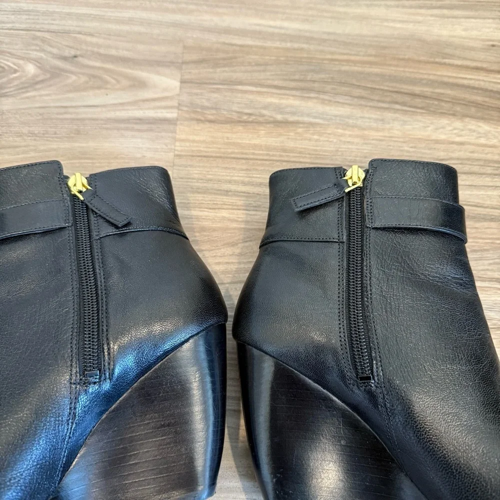 Nine West Black Leather Buckle Wedge Ankle Boots